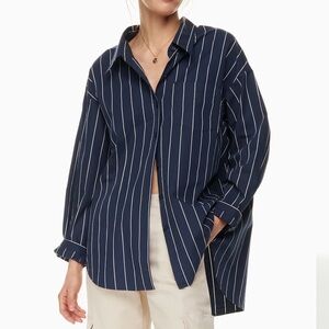 Aritzia poplin button up striped shirt